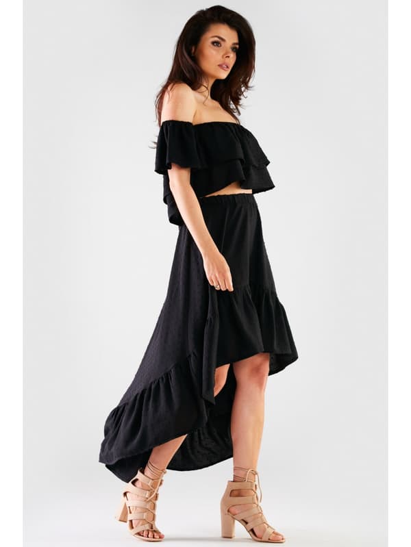 Sommer, luftig bluse, spansk stil, sort L/XL
