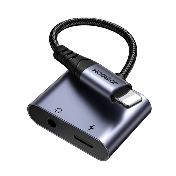 2-i-1 adapter til iPhone-oplader + Lightning-hovedtelefoner / mini-jack 3,5 mm sort