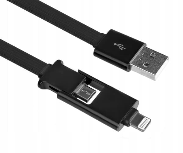 2-i-1 iPhone- och Micro USB-laddningskabel platt