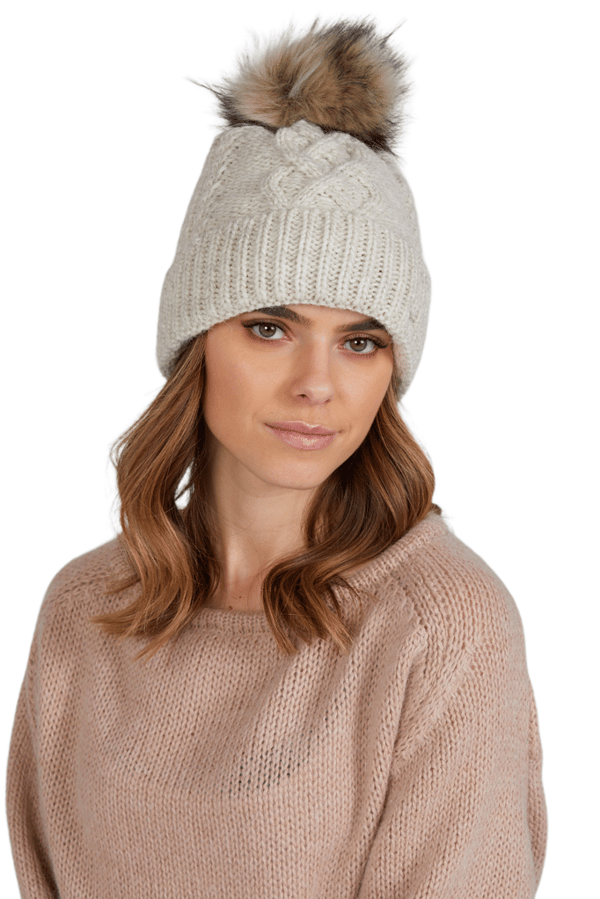 TORINO dame vinterhue med pompon, beige farve