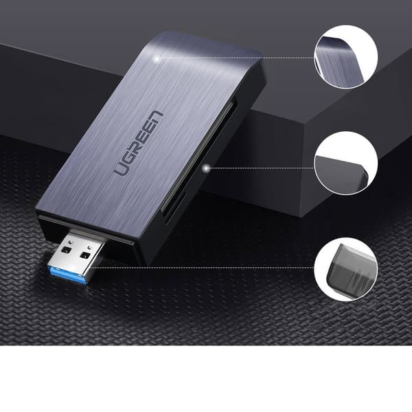 SD / micro SD / CF / MS hukommelseskortlæser USB 3.0 stik - grå
