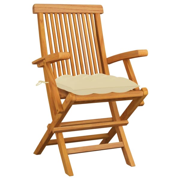 vidaXL Trädgårdsstolar, krämfärgade dynor, set om 3, massiv teak