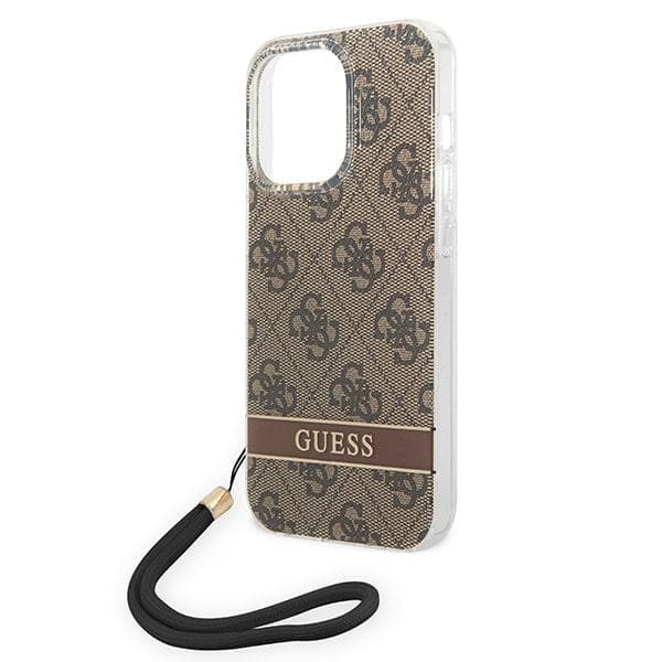 Guess 4G Print Strap-etui til iPhone 14 Pro, brun