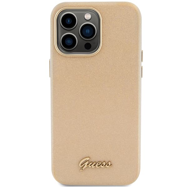 Guess Glitter Glossy Script-skal till iPhone 15 Pro Max, guld/ljusguld