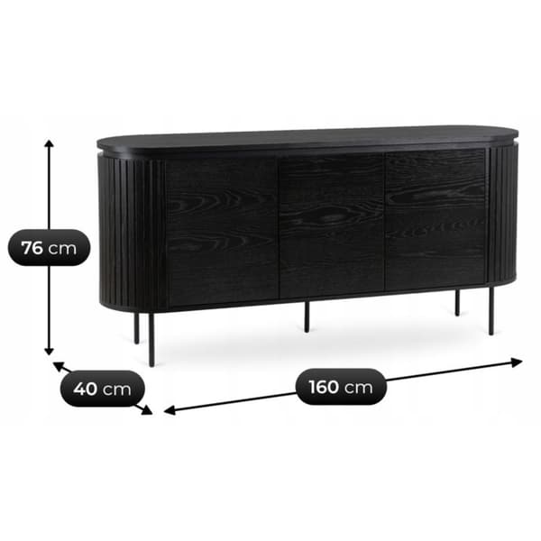 BECK Kommode til stue 160 cm sort tre døre rillet moderne