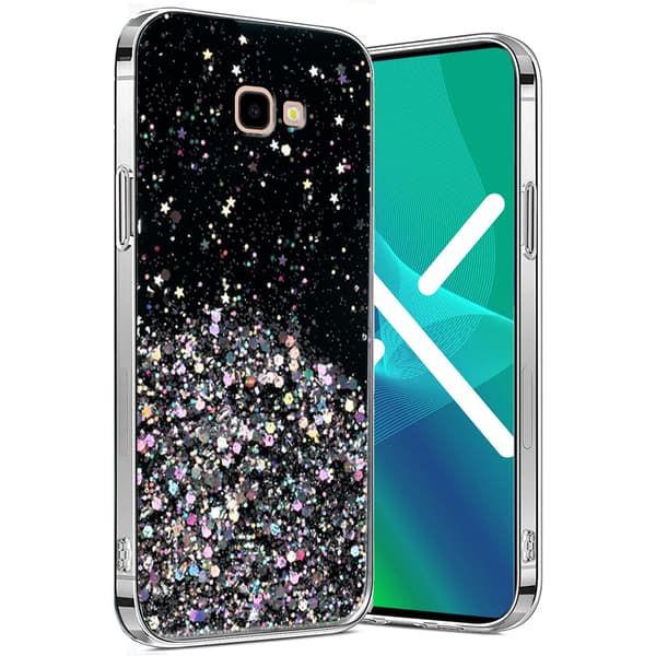 Samsung Galaxy J4 Plus cover, glitrende, sort
