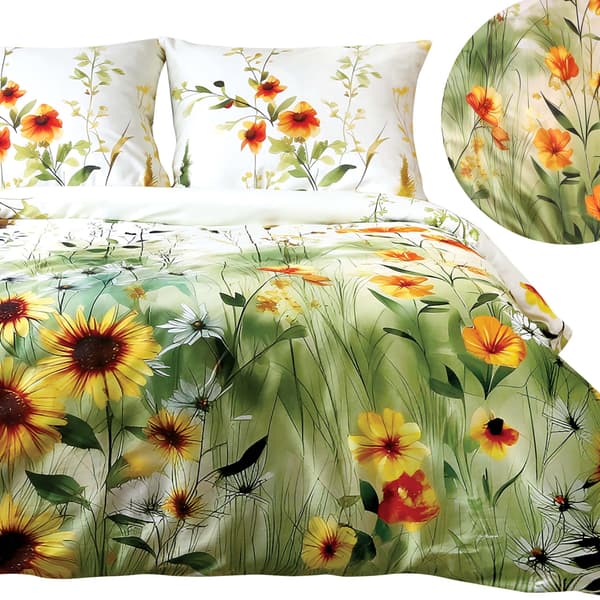 Bäddset 180x200 SATIN BOMULL digitaltryck blommor solrosor