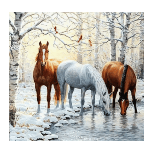 DIAMANTMOSAIK - HÄSTAR VID VINTERDAMMEN, VINTER