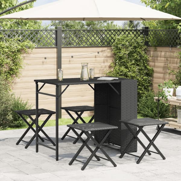 vidaXL 5-delt foldbart havemøbelsæt, sort, polyrattan