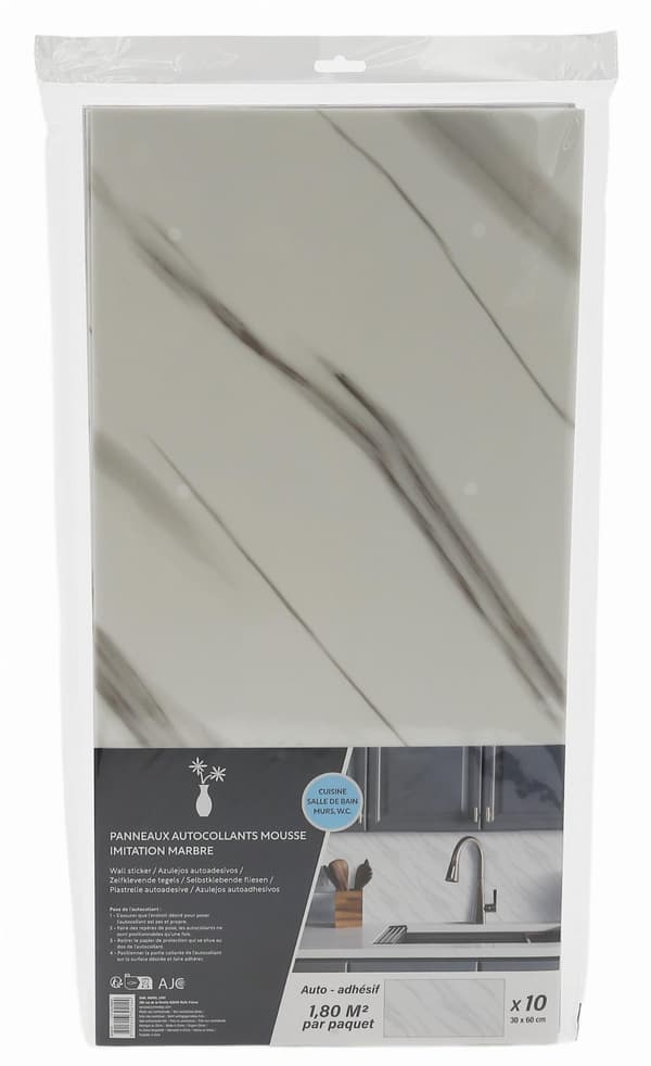 Selvklæbende dekorative paneler - hvid marmor 60×30 cm 10 stk.
