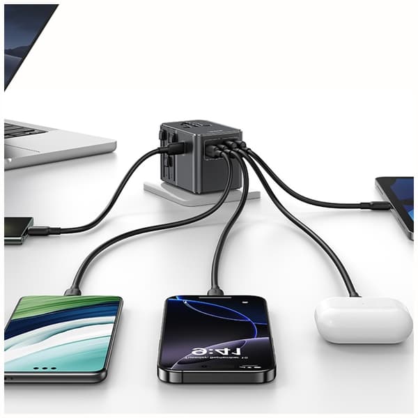 USAMS Rejseadapter CC310 3xUSB-C 70W 4in1 US/AU/EU/UK Sort