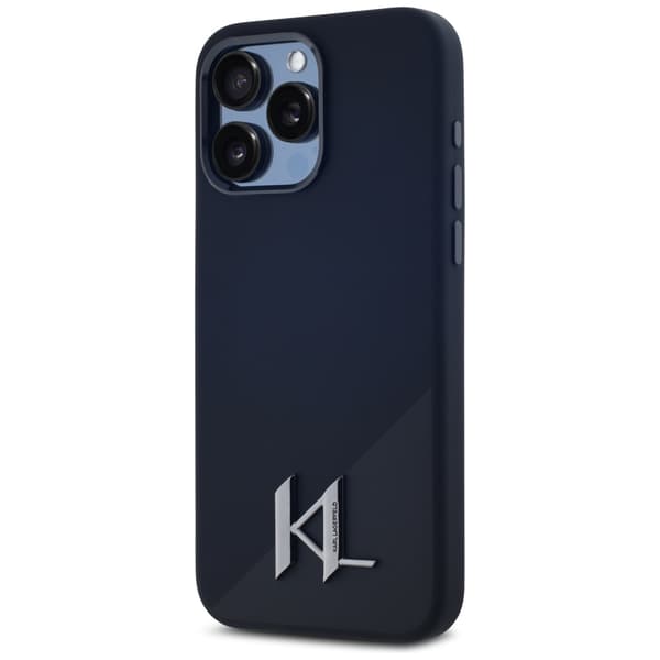 Karl Lagerfeld Silikone Shadow Metal Initial MagSafe-etui til iPhone 15 Pro Max, Sort