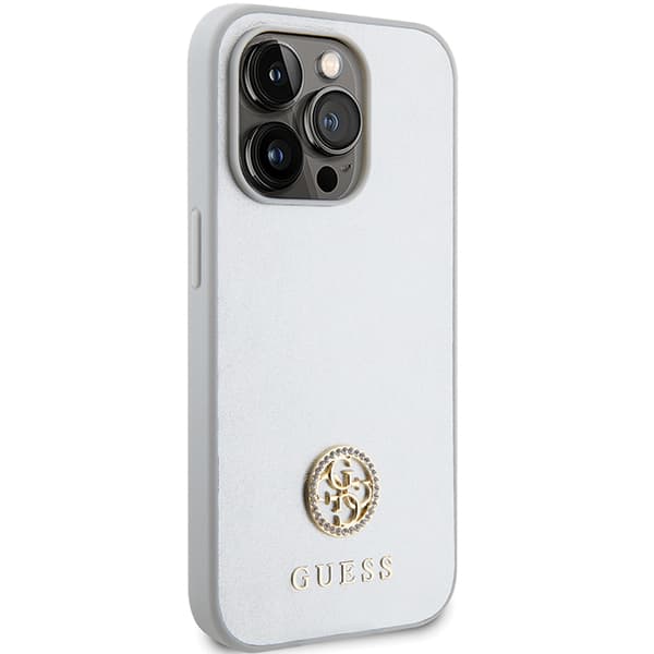 Guess Strass Metal Logo Cover til iPhone 15 Pro, Sølv