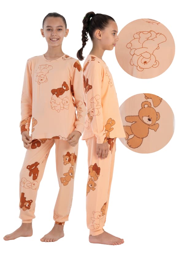 Flickpyjamas i bomull, långärmad, långbyxor Vienetta 128 7/8