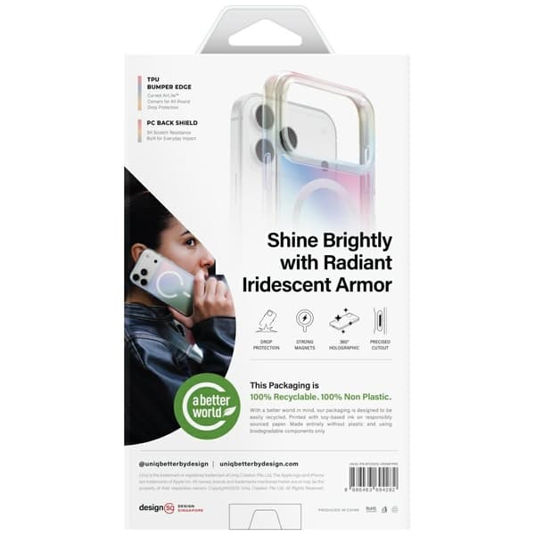 UNIQ Iridescia cover til iPhone 17 Pro Max Magclick Charging pink prisme