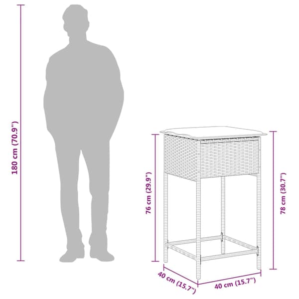 vidaXL Trädgårdsbarstolar med dynor, set om 2, beige, polyrotting