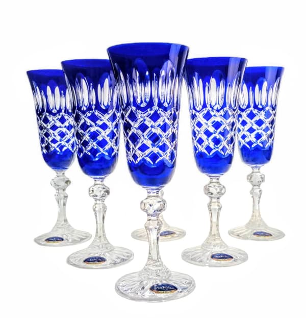 Champagneglas i koboltkristall 150 ml Olive Grid