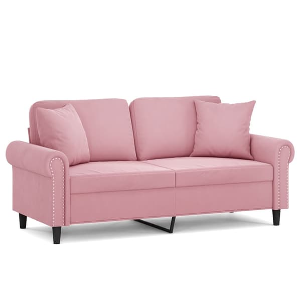 vidaXL 2-sitssoffa med kuddar, rosa, 140 cm, sammet
