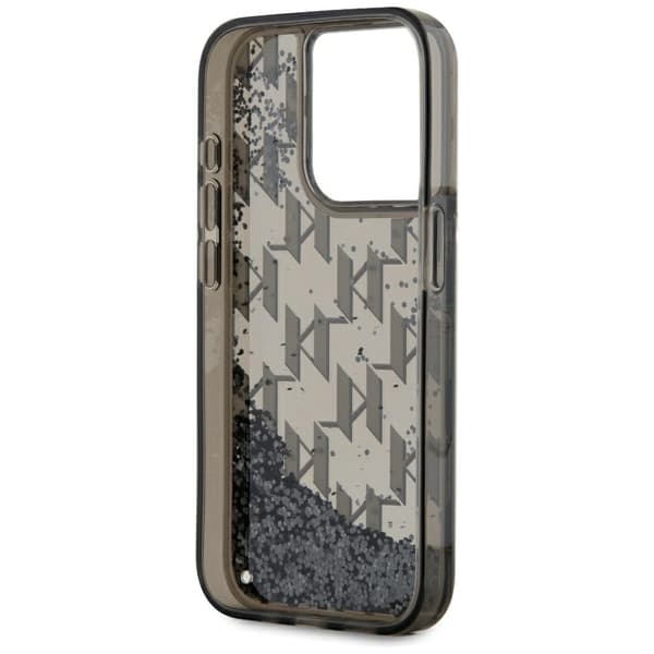 Karl Lagerfeld Liquide Glitter Monogram Gradient Cover til iPhone 15 Pro Max Sort