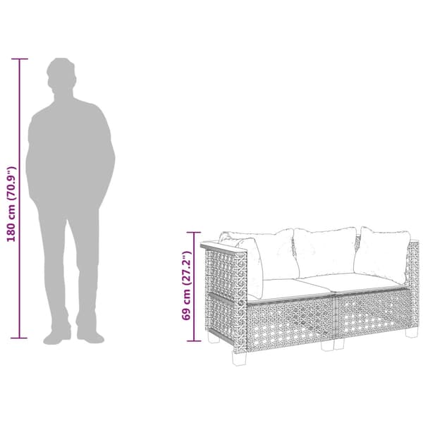 vidaXL Hörnsoffmoduler med kuddar, 2 st, svart, polyrotting
