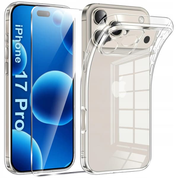 Etui til iPhone 17 Pro FORSTÆRKET KLART ETUI 2MM + 9H Glas