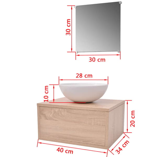 vidaXL 3-delt badeværelsessæt med vask, beige
