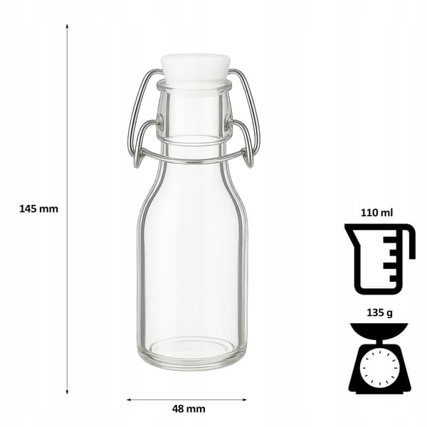 Rund flaske med klips - 110 ml til mælk
