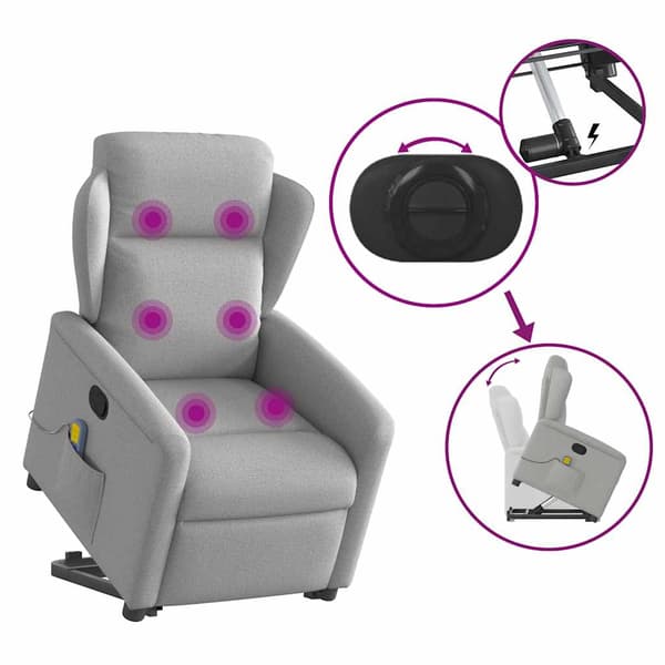 vidaXL Lyftbar massagefåtölj, grå, tyg