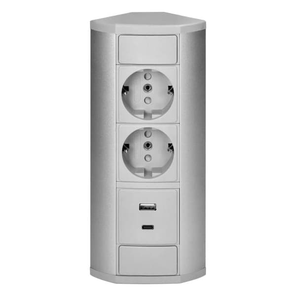Tuplakalustepistorasia 2xSchuko 2xUSB tyyppi A+C 5V 2.4A harmaa-hopea