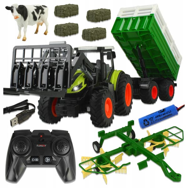 Fjernstyret traktor med trailer, rive og tilbehør Z1009