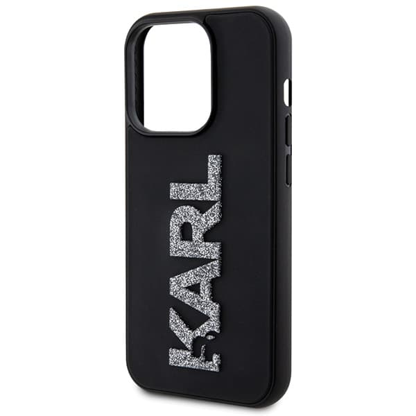 Karl Lagerfeld 3D Gummi Glitter Logo Etui til iPhone 15 Pro Max Sort