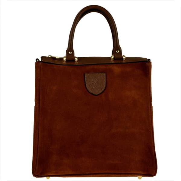 Elegant läderhandväska, brun, cognac, mocka
