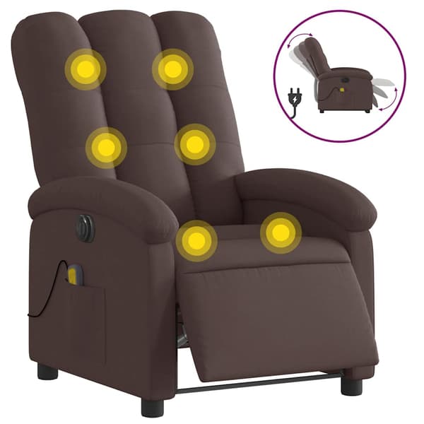 vidaXL elektrisk lænestol med massagefunktion, mørkebrun, stof
