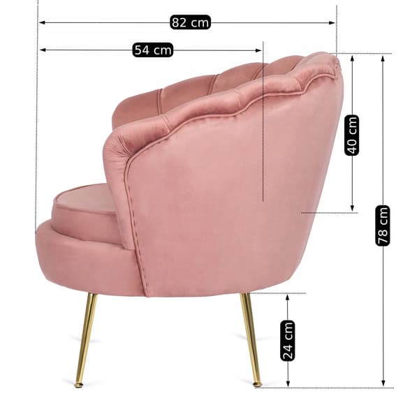 ANGEL Shell Lænestol til Stuen, Pink Velour, Moderne