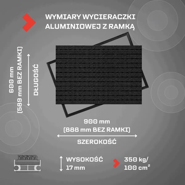 POLENTEX PREMIUM ALUMINIUM DØRMÅTTE MED SORT GREB: 90x60, 17 mm MED RAMME