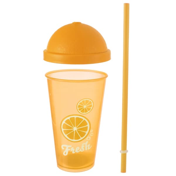 Plastkopp med lock och sugrör 450 ml 3 st
