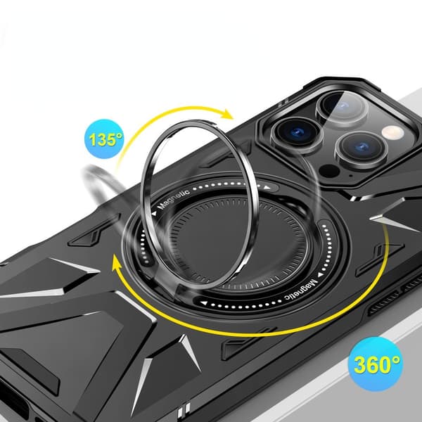 iPhone 16 Pro Max-skal, armerat med stativ och hållare, svart