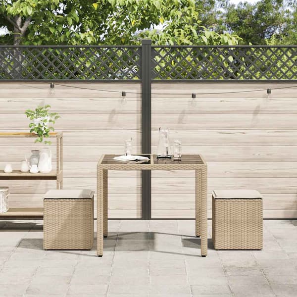 vidaXL Trädgårdspallar med kuddar 2 st beige polyrattan