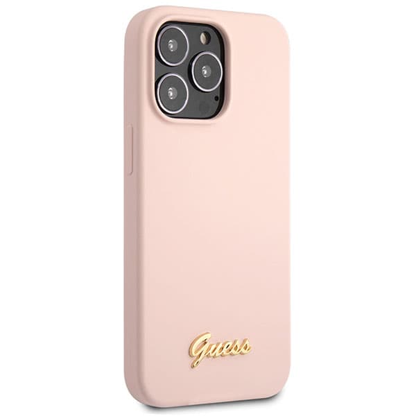 Guess Silikone Script Guld Logo cover til iPhone 13 Pro Max, lyserød/lyserød