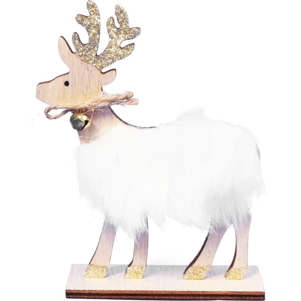 Dekorativ trärensdocka med päls och julklocka