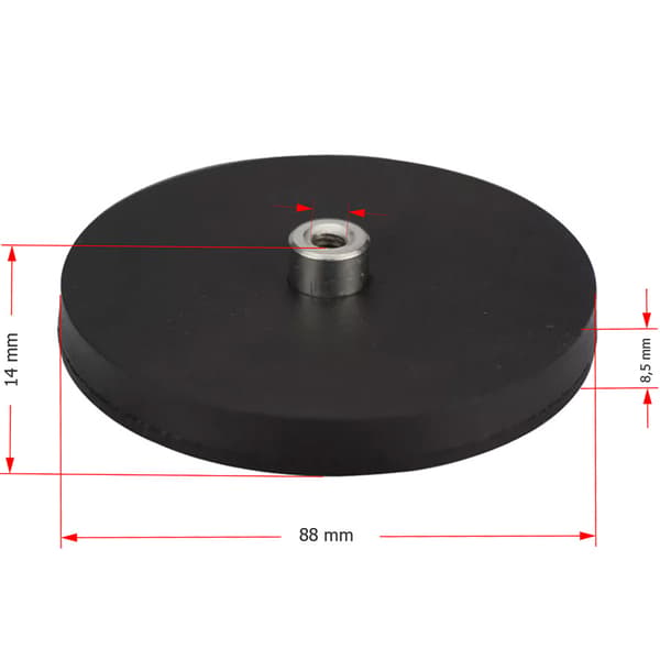 Magnetisk holder M8 gevind gummikappe 88x8,5 mm