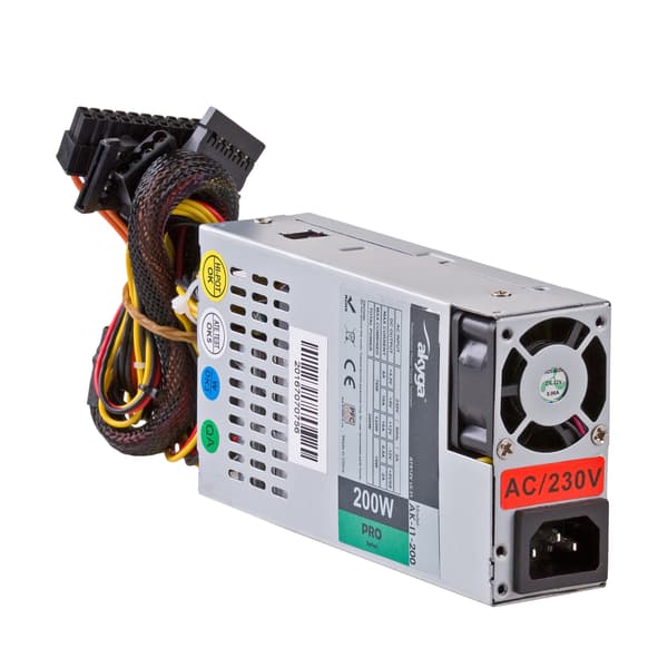 Akyga Mini-ITX Strømforsyning 1U 200W Flex ATX PPFC P4 2x SATA 2x Molex Blæser 4cm