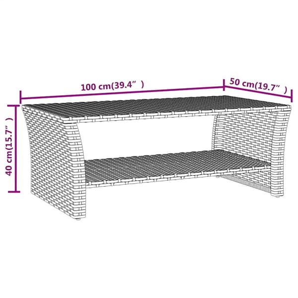 vidaXL sofabord, sort, 100x50x40 cm, polyrattan