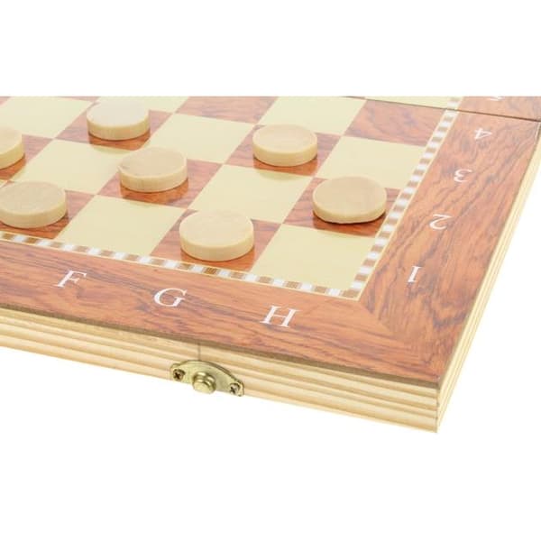 Träschack Dam Backgammon 3-i-1 Brädspel Klassiskt Brädspel