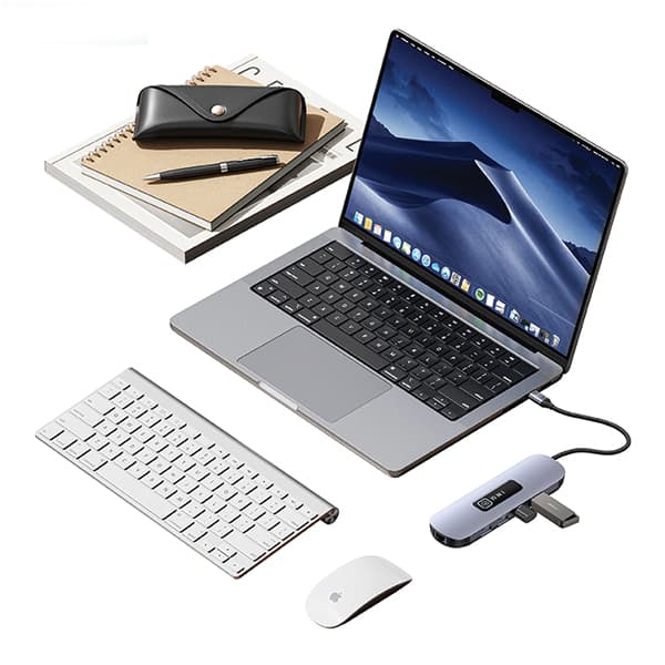 USAMS HUB 10in1 -sovitin 3xUSB 3.0/TF/SD/USB-C/HDMI/RJ45/VGA PD100W harmaa