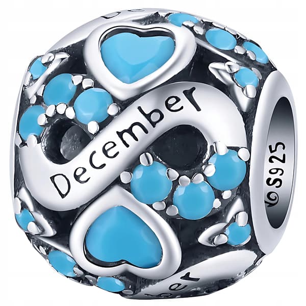 Berlocker december månad silver pr 925 pärla blå zirkonpärlor