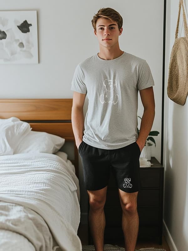 Bomullspyjamas herr grå MyStars Teddy Pjs M