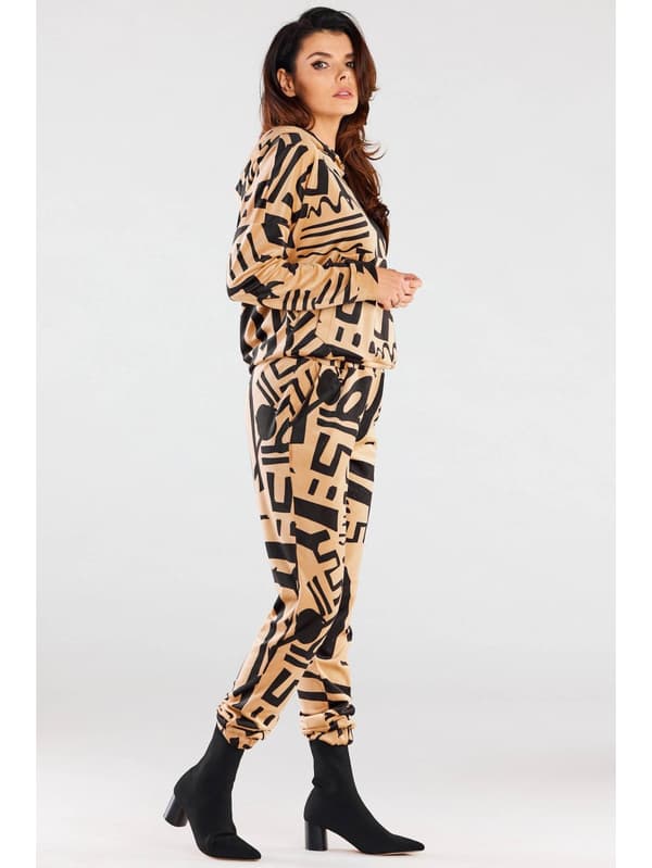 Fløjlsbukser, beige med sort print M