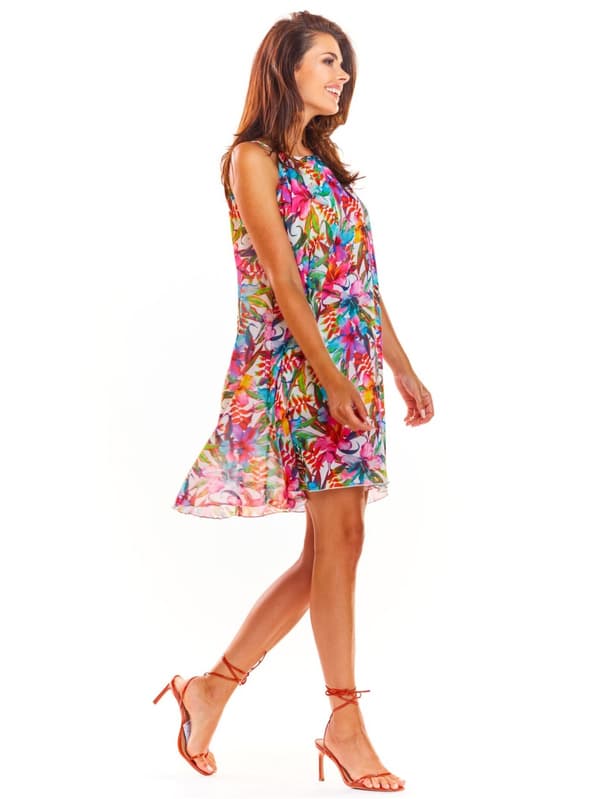 Sommarklänning i chiffong med trapets, rosa L/XL