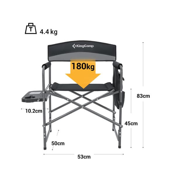 KING CAMP foldbar campingstol med armlæn ASH B10 - sort og grå